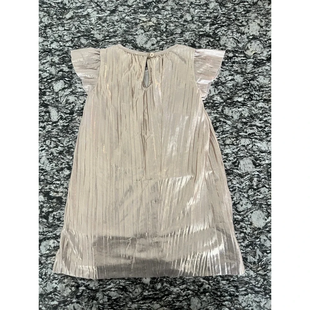 OshKosh‎ Bgosh Toddler Girls Metallic Rose Gold Pleated Flutter Sleeve Dress 4T